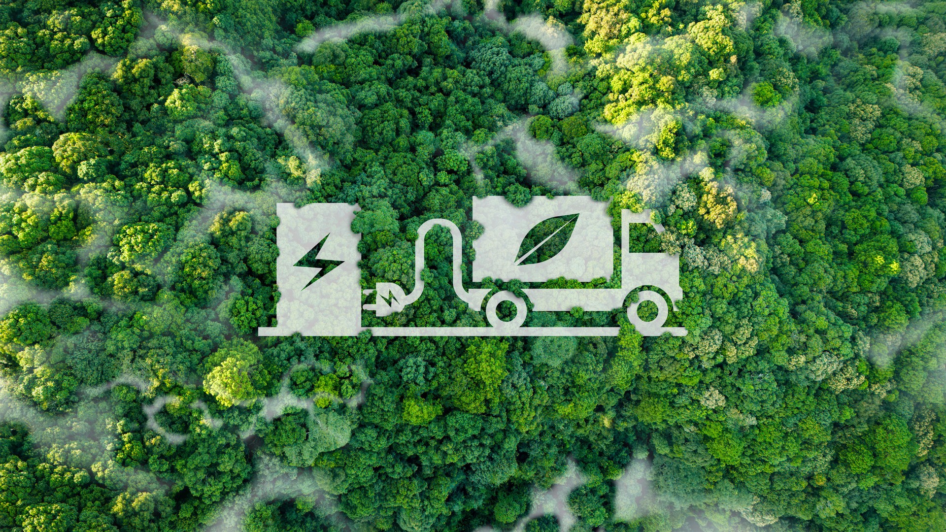 The concept of ecological delivery and the environment Product imports, exports, warehouse management with environmentally friendly ev electric powered trucks and transportation signs